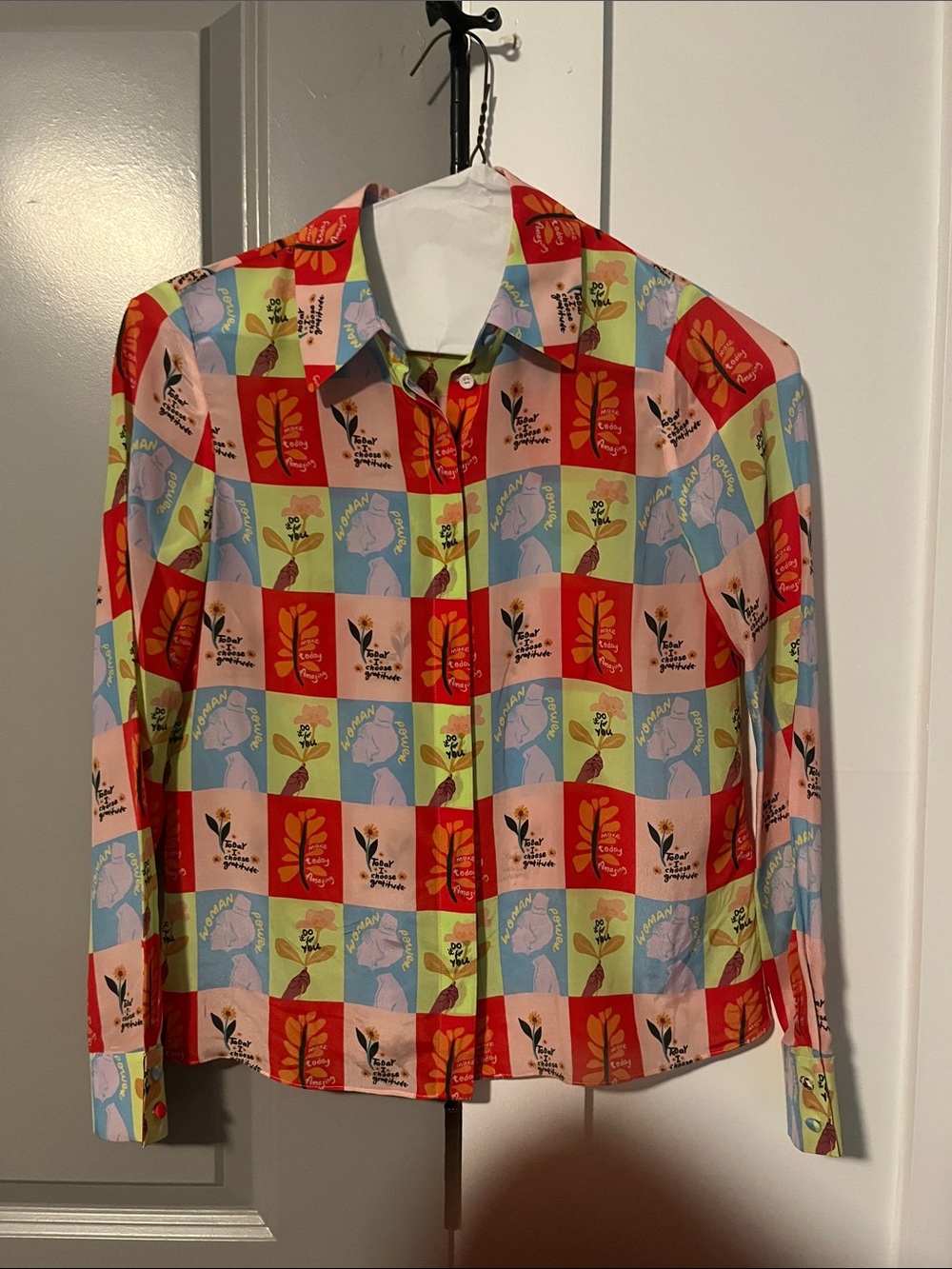 Alice + Olivia Multi-Color Floral Patchwork Button-Up Shirt